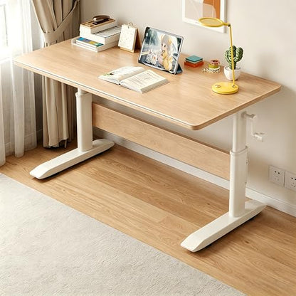 Manual Crank Standing Desk Adjustable Height 23.6-33.5 inch, Steel Frame Computer Table with Solid Wood Eco-Board Desktop and Cable Management Hole, mesa Gamer for Home Office(Natural,48IN) - color: Natural, size: 48IN