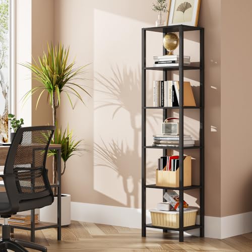 TUTOTAK Bookshelf, 6-Tier Tall Narrow Book Shelf for Small Space | 10.7 x 14.5 x 65.3 Inches Skinny Display Shelf with Storage for Living Room, Office, Study, Entryway, Black BS01BK006 - color: Black, size: 6-Tier(10.7 x 14.5 x 65.3 Inches)