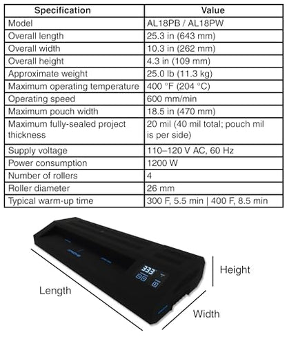 Apache Professional Laminator, Thermal Pouch, 18.5 Inch Max Width, 1.5-20 Mil, True Anti-Jam Technology, School & Office Lamination Machine, Variable Temperature, Fast Output, Robust Design - color: 18" Black