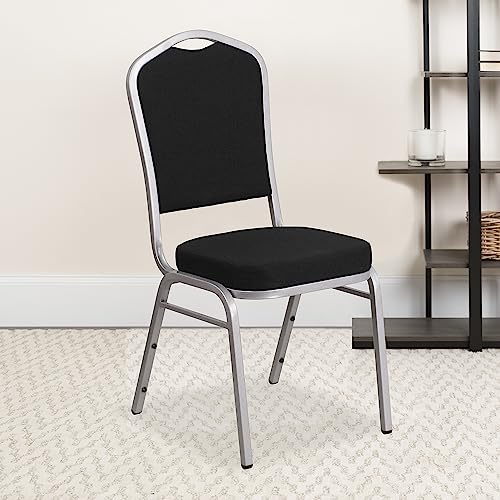 Flash Furniture Hercules Crown Back Stackable Banquet Chair, Silver, 4-Pack | Silver Frame, Fabric Upholstery - color: Black Fabric/Silver Frame, size: Set of 4