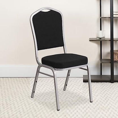 Flash Furniture Hercules Crown Back Stackable Banquet Chair, Silver, 4-Pack | Silver Frame, Fabric Upholstery - color: Black Fabric/Silver Frame, size: Set of 4