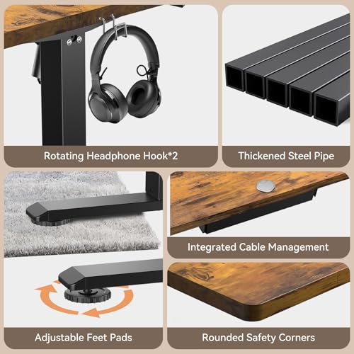 Standing Desk, 55 x 24 Inches Electric Height Adjustable Desk, Sit Stand up Desk, Memory Computer Home Office Gaming Desk with 3 Preset Heights, Table Cable Management Box, Brown - color: Brown, size: 55 x 24 inch