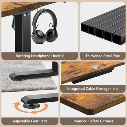 Standing Desk, 55 x 24 Inches Electric Height Adjustable Desk, Sit Stand up Desk, Memory Computer Home Office Gaming Desk with 3 Preset Heights, Table Cable Management Box, Brown - color: Brown, size: 55 x 24 inch