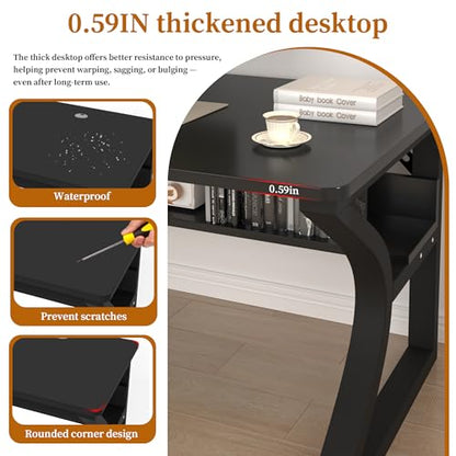 47'' Computer Desk Home Office Desk, Modern Computer Desk w/U Shaped Metal Frame, Storage Shelves, PC Table Study Writing Desk Workstation for Home Office (47inch/Black) - size: 47inch/Black