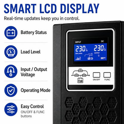 OPTI-UPS DS1000I 900w (European 230V) Online Double Conversion UPS | European 230 Volts, Pure Sine Wave, Battery Backup, Surge Protection - size: Online-1000va