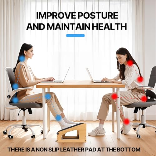 Ergonomic Foot Rest Under Desk,4 Adjustable Height Foot Stool - color: Natural02