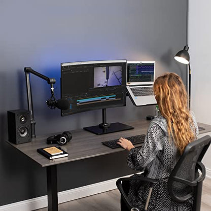 VIVO Free Standing Single Computer Monitor and Laptop Combo Desk Stand with Sleek Glass Base, Fits up to 32 inch Monitors and 17 inch Laptops, Black, STAND-V002FGL - style: Laptop + Monitor