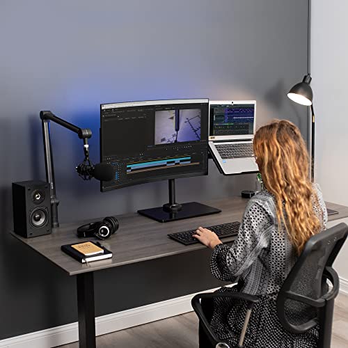 VIVO Free Standing Single Computer Monitor and Laptop Combo Desk Stand with Sleek Glass Base, Fits up to 32 inch Monitors and 17 inch Laptops, Black, STAND-V002FGL - style: Laptop + Monitor