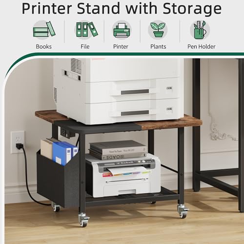 YAOHUOO 23.6" Large Printer Stand with Power Outlet,3D Printer Table - color: Rustic Brown