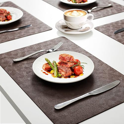 Coffee Plastic Vinyl Placemats Set of 12, Waterproof Heat Resistant Table Mats,Faux Leather Wipeable Washable Easy Clean Non-Slip Place Mats for Indoor Outdoor(12,Coffee) - color: Coffee