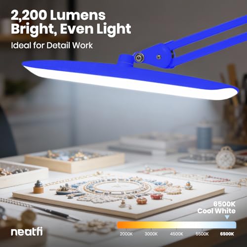 Neatfi LED Desk Lamp, 2200 Lumens, 24W, 20-Inch Head (Sapphire Blue) - color: Sapphire Blue, size: Non-CCT with Clamp