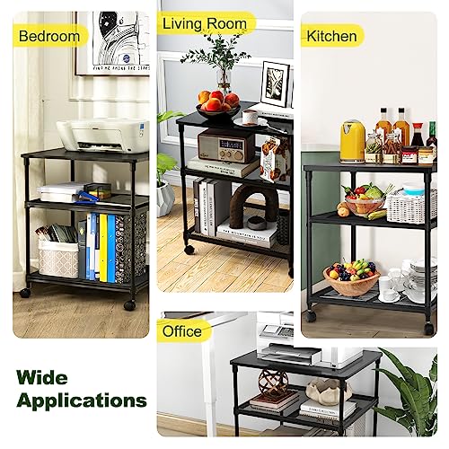 Giantex Printer Stand, 3-Tier Industrial Printer Cart with Lockable Wheels, Adjustable Shelves, Metal Frame, Mobile Under Desk Shelf for Home Office, Printer Table Fit Fax Machine, Scanner (Black) - color: Black, size: 24"x20"x27.5"