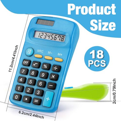 18Pack Mini Calculators, Solar Dual Power Basic Calculator, 6 Color