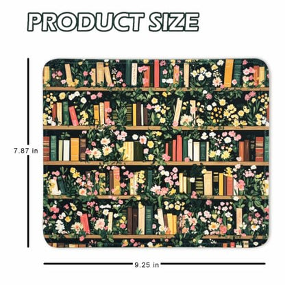 Mouse Pad for Desk with Stitched Edge, Premium Cute Washable Mouse Pads. Computer Mousepad with Non-Slip Rubber Base, Mousepads for Laptop, 9.25x7.75x0.12 inch (Bookish Blooms) - color: Bookish Blooms