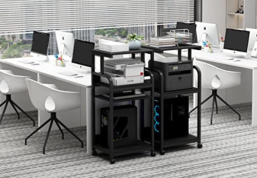 Fannova 4 Tier Tall Printer Stand with Height Adjustable Storage Shelf | 20.8"x15.7"x44.5", Printer Table with Wheels for Home Office, Printer Cart with Space for Shredder Computer Tower CPU, Black - color: Classic Black