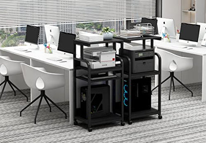 Fannova 4 Tier Tall Printer Stand with Height Adjustable Storage Shelf | 20.8"x15.7"x44.5", Printer Table with Wheels for Home Office, Printer Cart with Space for Shredder Computer Tower CPU, Black - color: Classic Black