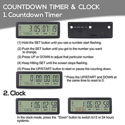 A AIMILAR 999 Days Countdown Timer Digital Clock Retirement Vacation Event Day Counter with Count Up Function - color: Black-big
