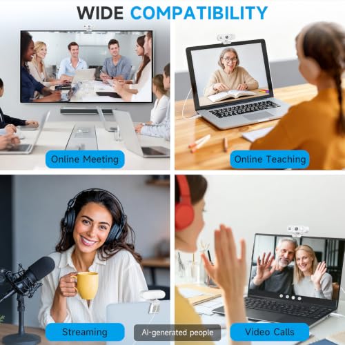 AOC 4K Webcam for PC, Streaming Camera with Noise-Canceling Mic, White | 90° FOV, Privacy Cover, Plug & Play, Zoom/Skype/FaceTime Compatible, Works with Mac/Laptop/Switch 2, USB C-A Adapter Included - color: white