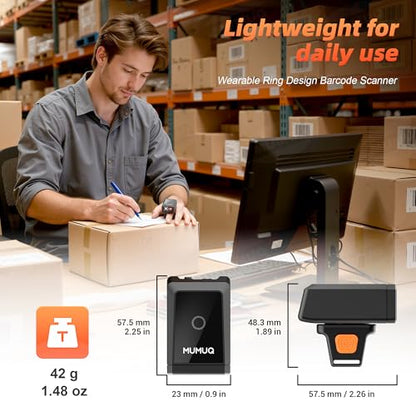 Bluetooth Ring Barcode Scanner, Wearable 1D/2D Bar Code Reader | Wearable Finger Scanner, Bluetooth 2.4g USB 3-in-1 Barcode Reader, 450mah, 6+ Hrs Use, Warehouse & Inventory