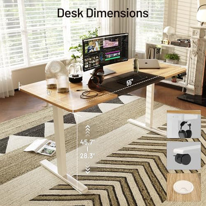 Monomi Electric Standing Desk 55”x24”, Height Adjustable Desk with Wheels - color: Natural, size: 55