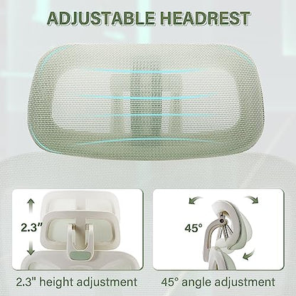 Ergonomic Mesh Office Chair with Retractable Footrest - High Back Computer Chair, Lumbar Support, Adjustable Armrest and Headrest, Durable Base - Multifunctional Home Office Desk Chair for Adults - color: Green