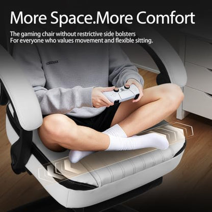 Dowinx Gaming Chair Breathable PU Leather Gamer Chair with Footrest Massage Lumbar Support, Big and Tall Ergonomic Reclining Computer Chair with Pocket Spring Cushion for Adults Teens (Black&White) - color: Black&white