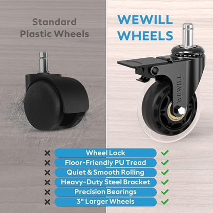 WEWILL Office Chair Wheels - Rubber Casters Replacement Universal Fit 98% Chair(Set of 5) Heavy Duty 3 Inch Smoothly & Quietly Safe for All Floor, Hardwood, Tile, Carpet, Noise Free - Transparent - color: Transparent