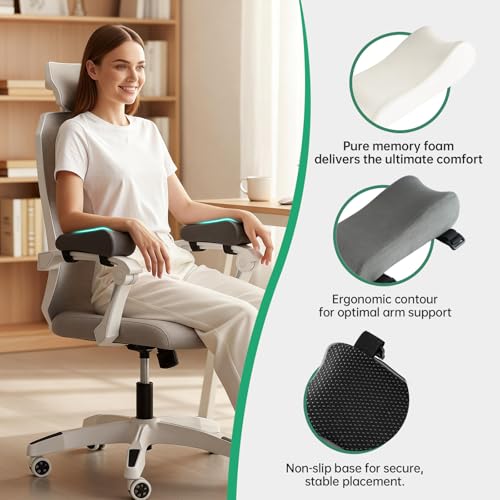 xiaomubiao Armrest Cushion for Office Chair (Set of 2), Memory Foam Chair Arm Rest Support Pads, Elbow Pressure Relief Armrest Cushion for Gaming Chair with Non-Slip Straps, Washable Cover