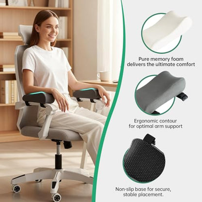 xiaomubiao Armrest Cushion for Office Chair (Set of 2), Memory Foam Chair Arm Rest Support Pads, Elbow Pressure Relief Armrest Cushion for Gaming Chair with Non-Slip Straps, Washable Cover