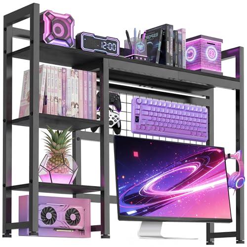 Desktop Shelf, 38.5'' Desktop Organizer Shelf for Computer Monitor, 4 Tier Hutch Storage Rack for Home Office Dorm, Black - color: Black
