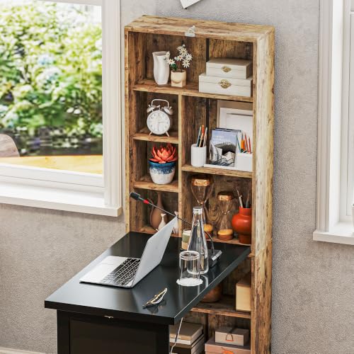 HOMCOM Foldable Desk Wall Mounted Convertible Table, Rustic Brown - color: Rustic Brown