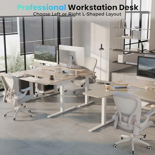 EUREKA ERGONOMIC 55 Inch L Shaped Electric Standing Desk, Height Adjustable Computer Gaming Desk with Keyboard Tray, Mouse Pad,Home Office Work,Maple Wood, Right Side - color: Maple, size: 55 inch-Right Side