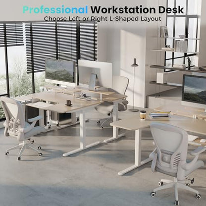 EUREKA ERGONOMIC 55 Inch L Shaped Electric Standing Desk, Height Adjustable Computer Gaming Desk with Keyboard Tray, Mouse Pad,Home Office Work,Maple Wood, Right Side - color: Maple, size: 55 inch-Right Side