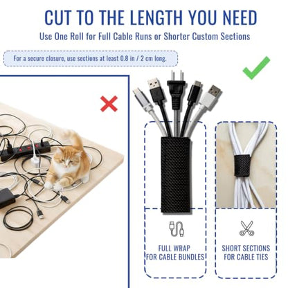 3/4" - 6.6Ft Hook and Loop Cable Sleeve, Wire Protector for Pets - size: 3/4" - 6.6Ft