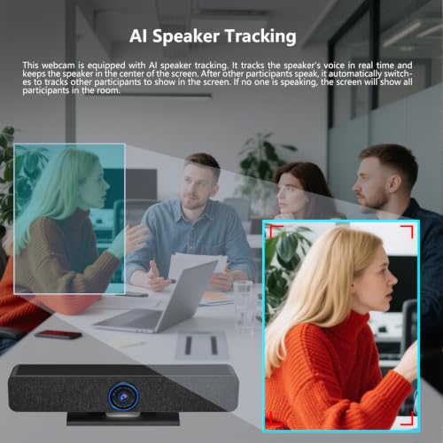 4K All-in-one AI Tracking Video Conference System, AI Speaker Tracking, 4pcs Noise-Cancelling Mics, Speaker, Auto Framing, 4K ePTZ Camera, Suitable for Computer Meeting, Video Calling