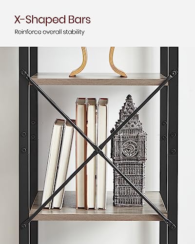 VASAGLE 5-Tier Bookshelf, Bookcase Book Shelf with Steel Frame - color: Heather Greige + Ink Black, size: 5 Tiers (11.8"D x 15.7"W x 60.2"H)