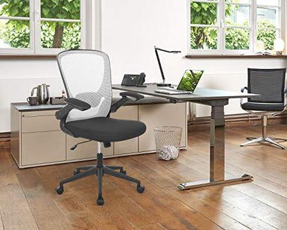 Office Chair Desk Computer Chair with Lumbar Support Flip-up Arms Swivel Rolling Executive Task Mesh Adjustable Ergonomic for Adults(White) - color: White
