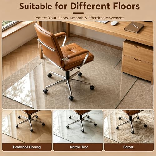 36x47 Upgraded Irregular Tempered Glass Chair Mat, Smooth Rolling Floor Mat for Carpet & Hardwood Floor, Universal Anti Scratch Office Computer Chair Mat,Durable Glass for Home and Floor Protection