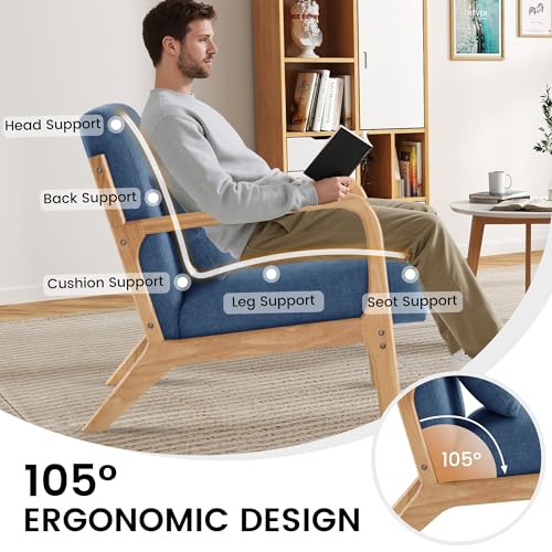 Mid Century Modern Accent Chair Set of 2, Upholstered Chair for Living Room, Accent Chair with Lumbar Pillow Solid Wood Frame Reading Chair Armchair for Bedroom Small Spaces, Blue - color: Blue