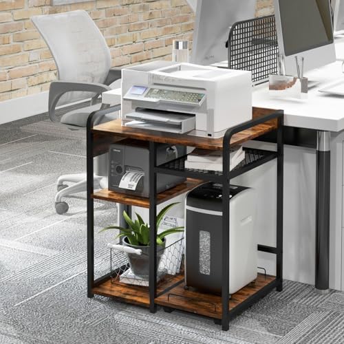 3-Tier Printer Stand with Storage Shelf and Power Outlet for Home Office - color: Brown