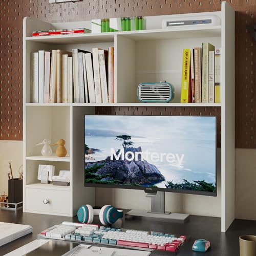 ChooChoo Desktop Bookshelf, 36.4" DormDesk Hutch with 5 Shelves | Countertop Desk Hutch, 1 Drawer,for Computer Desk, Desk Shelf Organizer, Dorm Office Home, White - color: White, size: 5 Shelves