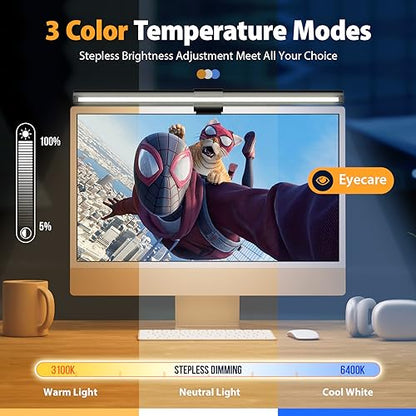Monitor Light Bar Eye-Care Computer Monitor Lamp with Auto-Dimming | No Glare USB Reading LED Screen Bar, Touch Control 3 Color Temperature Dimmable Desk Light for Space Saving Home Office Game