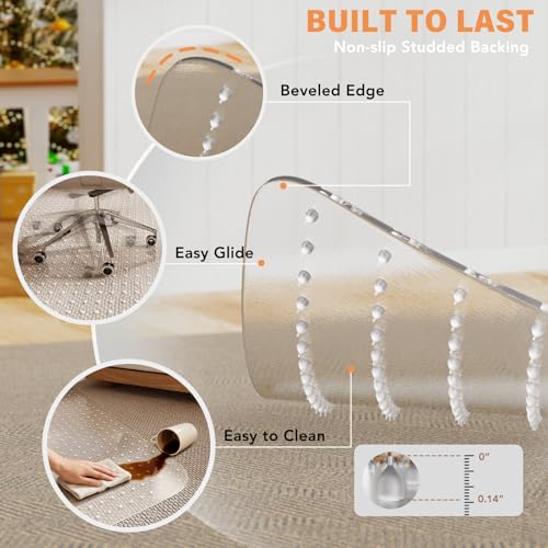 Office Chair Mat for Carpet, 36" x 48" Clear Desk Chair Mat with Lip, Heavy Duty Plastic Floor Protector for Low Pile Carpet, Smooth Easy Glide Under Desk for Office or Home