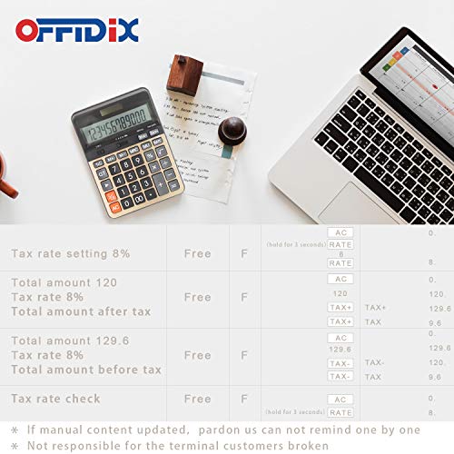 OFFIDIX Big Number Office Calculator with Large LCD Display, Dual Power ﻿ ﻿ - color: Gold