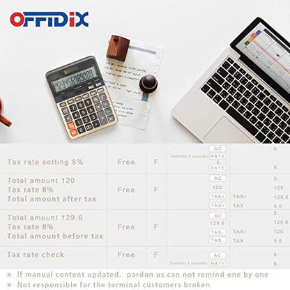 OFFIDIX Big Number Office Calculator with Large LCD Display, Dual Power ﻿ ﻿ - color: Gold