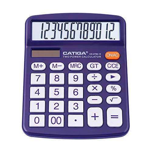 Desktop Calculator 12 Digit with Large LCD Display and Sensitive Button, Solar and Battery Dual Power, Standard Function for Office, Home, School, CD-2786 (Purple) - color: Purple