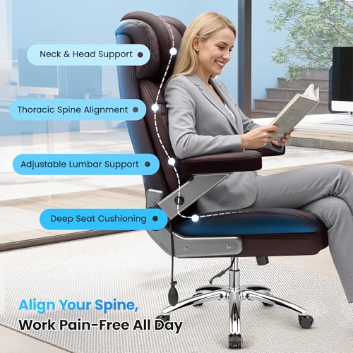 Big and Tall Office Chair for Heavy People, 500LBS Wide Seat Computer Desk Chair, Extra Large Executive Gaming Chair with Adjustable Lumbar Support and 5D Flip Arms, Comfy Heavy Duty Office Chair - color: Coffee