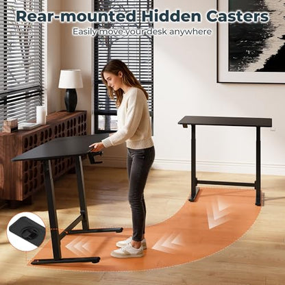 32''Pneumatic Standing Desk,Onepiece Adjustable Height Home Office | Black 31.5''x19.7'' Small Home Desk Rolling Computer Workstation with Hooks & Cup Holder,Hidden Casters - color: Black, size: 3220