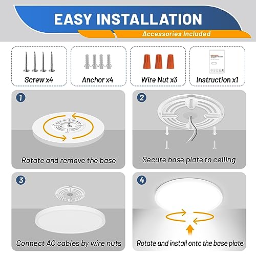 Allsmartlife 4-Pack LED Flush Mount Ceiling Light, 12inch 24W 2880lm Dimmable CCT 3000K/4000K/6500K Edge-Lit Thin White Round Flat Panel Light Surface Mount for Kitchen，Hallway，Bedroom - color: White, size: 12inch 4-Pack