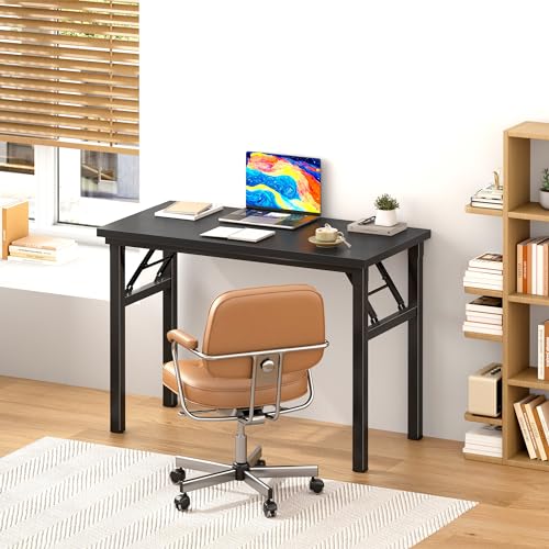 DlandHome 31.5 Inch Small Folding Computer Desk for Home Office, Black - color: Black + Black, size: 31.5 Inches